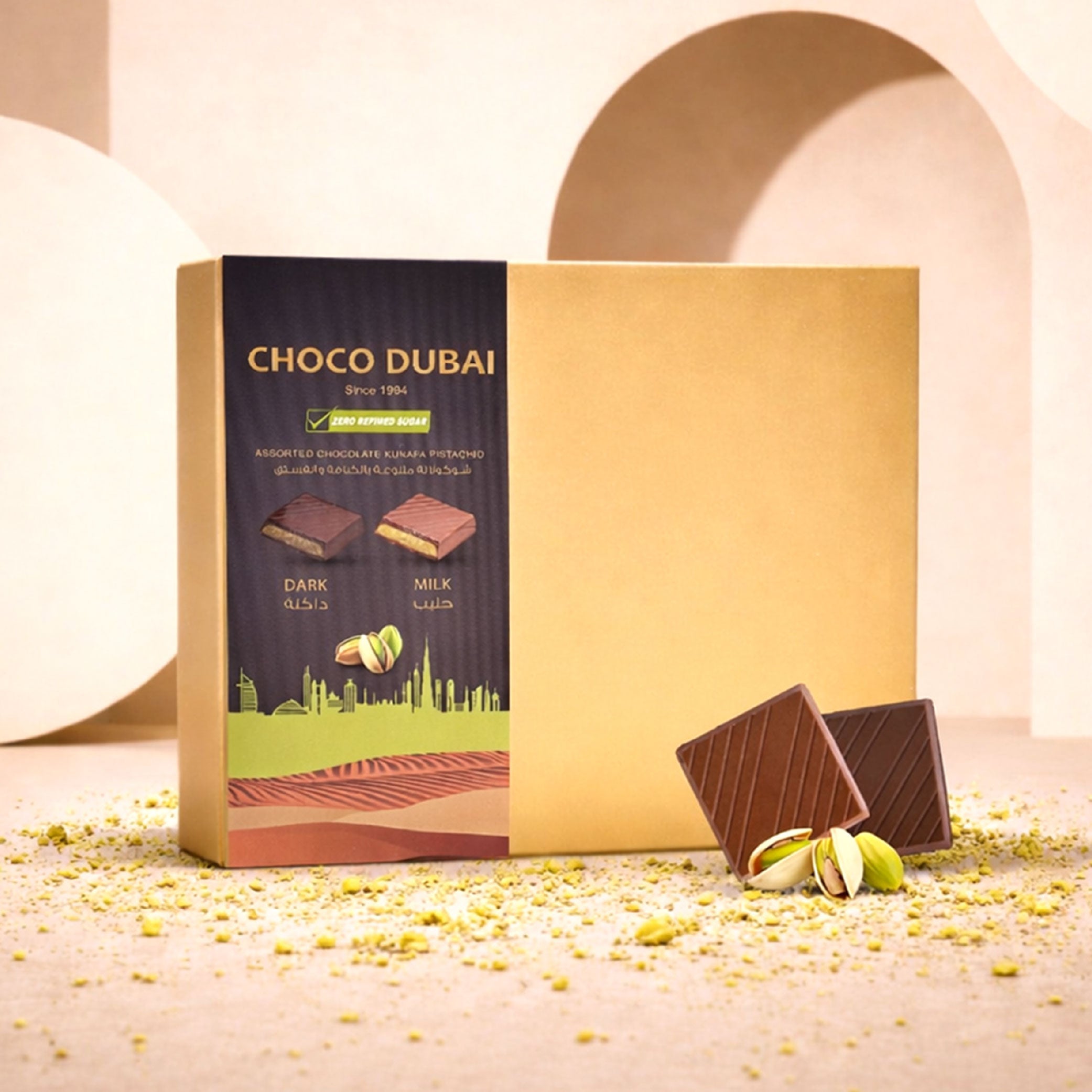 Viral Chocolate Kunafa Pistachio – 180g | Zero Refined Sugar (9 pcs)