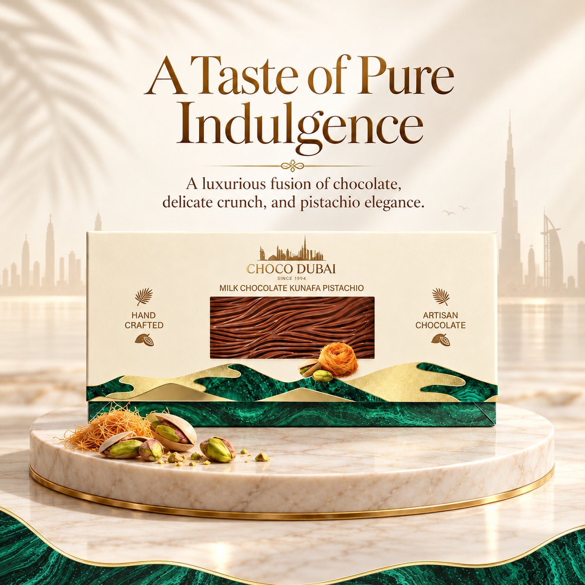 Choco Dubai Milk Chocolate Kunafa Pistachio Bar – Handcrafted Artisan Chocolate, 150g