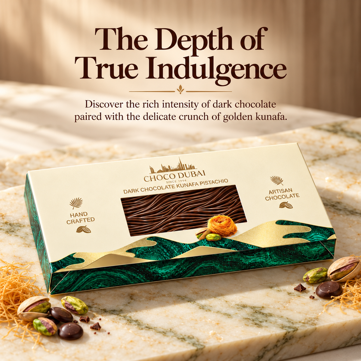 Choco Dubai Dark Chocolate Kunafa Pistachio Bar – Handcrafted Artisan Chocolate, 150g