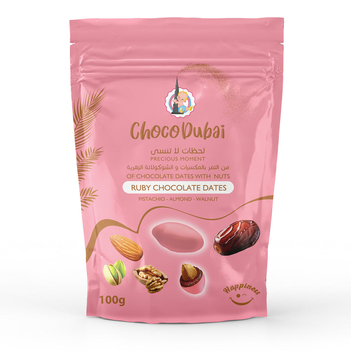 Ruby Chocolate Dates Stuffed with Nuts 100 GM