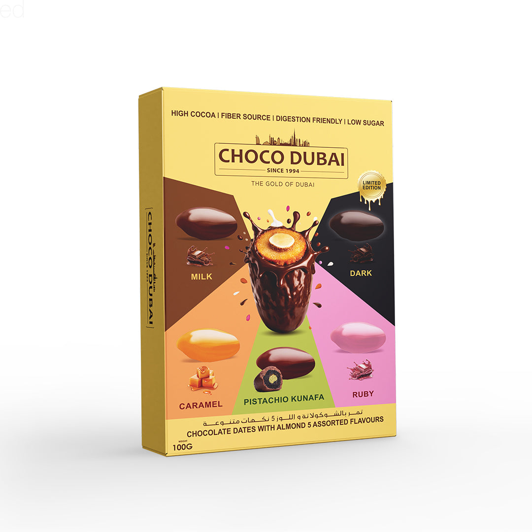 Choco Dubai Assorted Chocolate Dates – Viral Kunafa Pistachio Edition (100g)