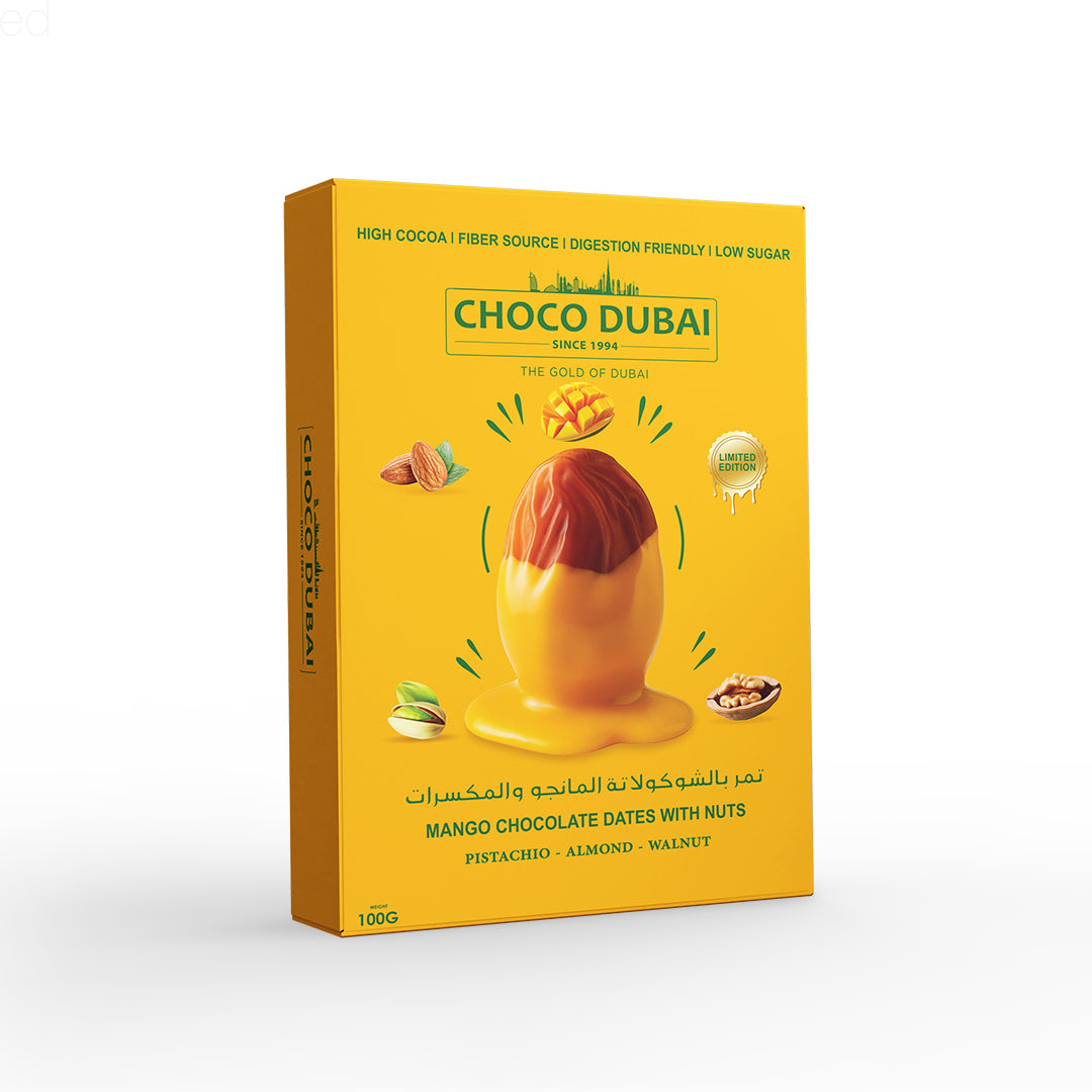Choco Dubai Mango Chocolate Dates with Nuts – Viral Dubai Edition (100g)