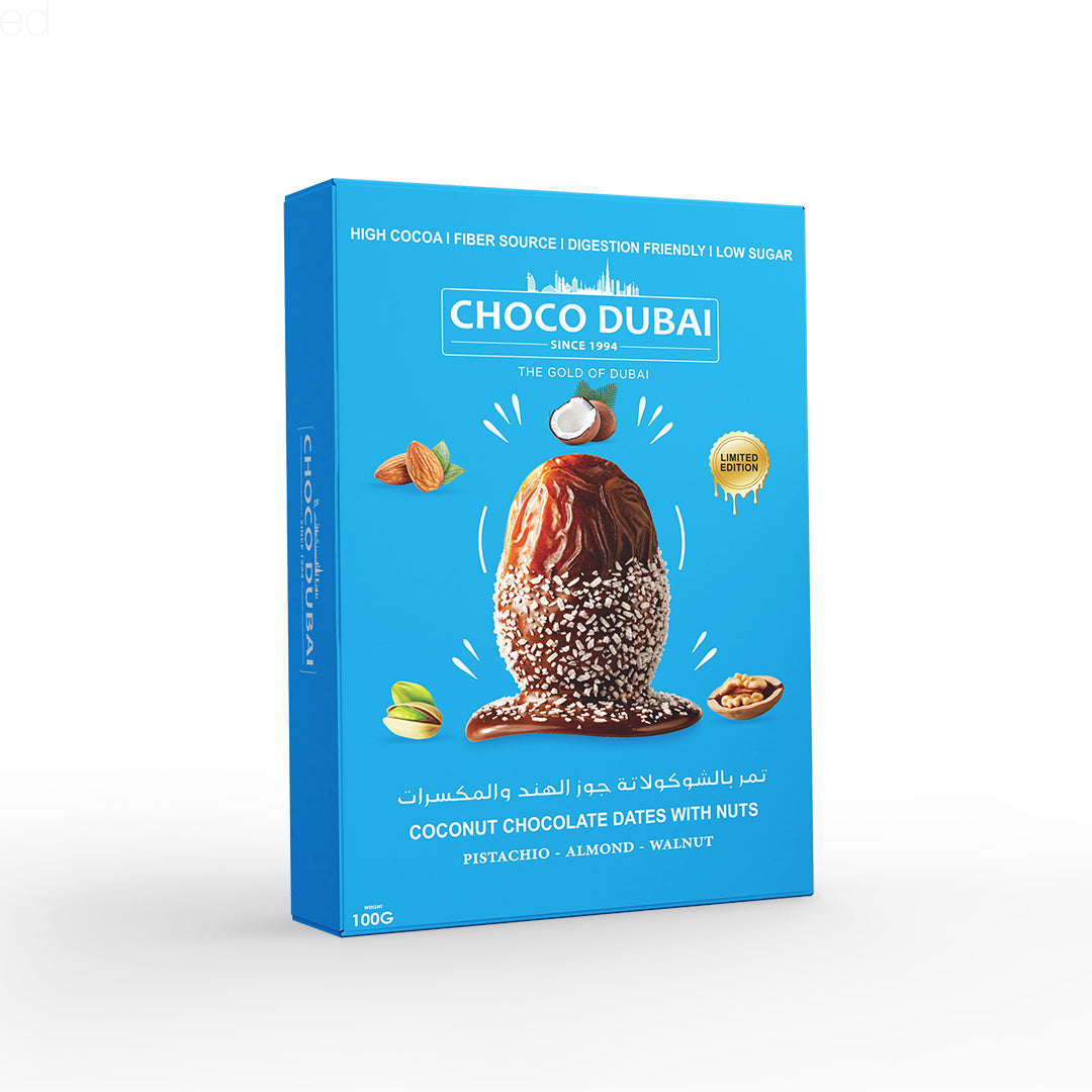 Choco Dubai Coconut Chocolate Dates with Nuts – Viral Dubai Edition (100g)