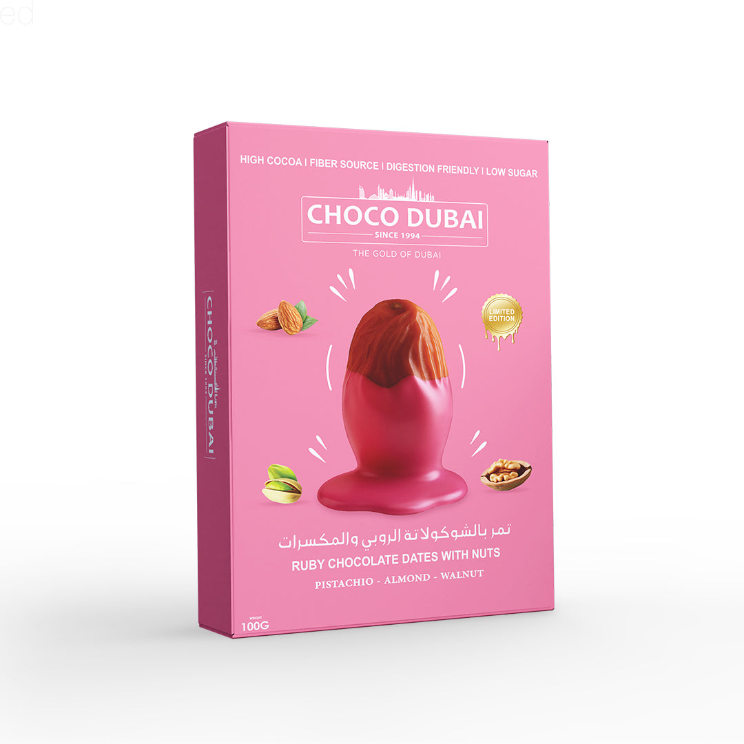 Choco Dubai Ruby Chocolate Dates with Nuts – Viral Dubai Edition (100g)