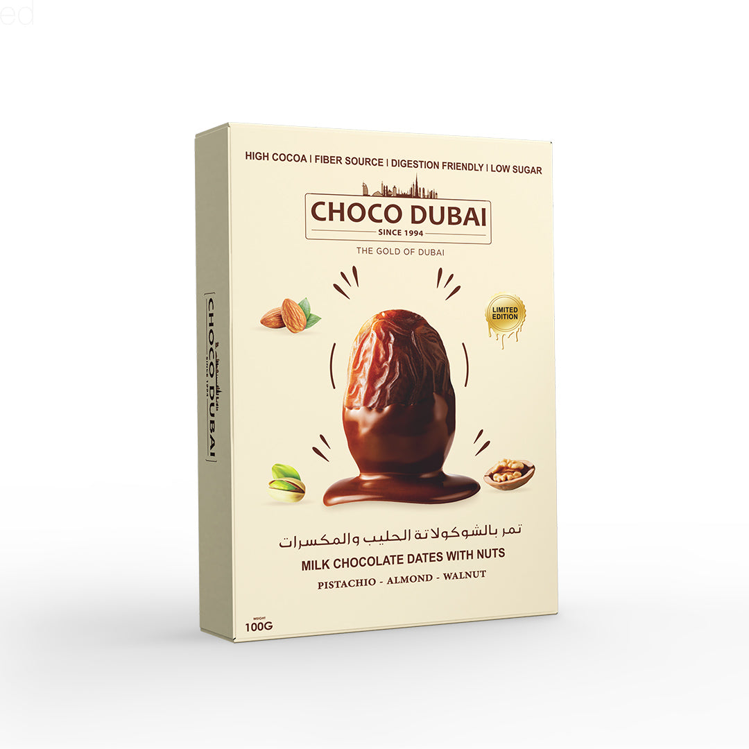 Choco Dubai Milk Chocolate Dates with Nuts – Viral Dubai Edition (100g)