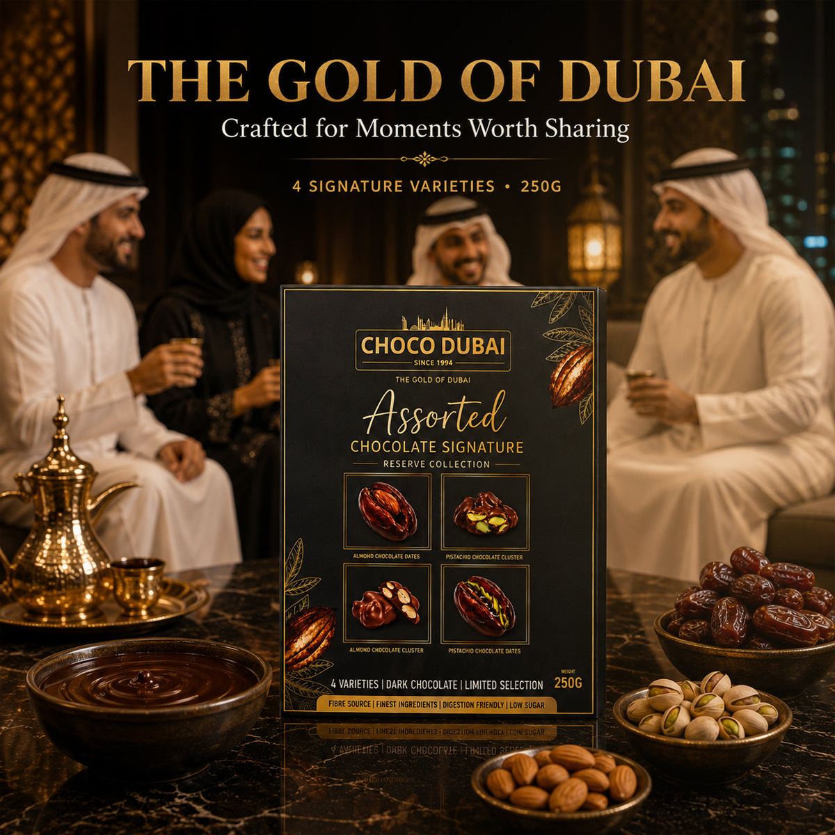 Choco Dubai Assorted Dark Chocolate Dates & Nut Clusters 250g