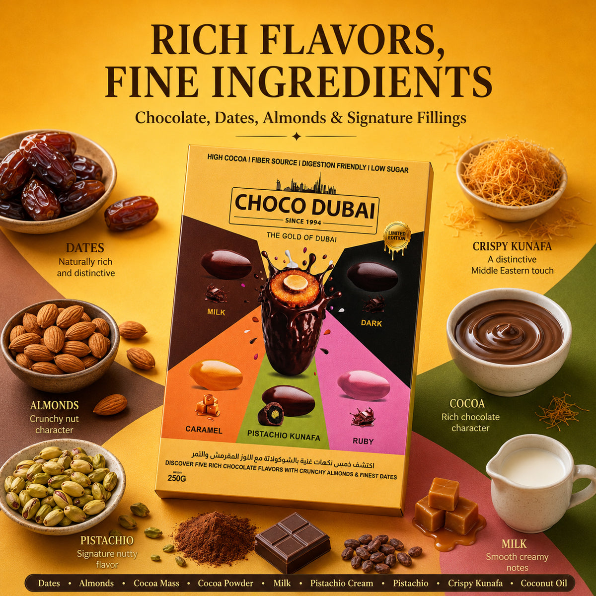 Choco Dubai Assorted Chocolate Dates – 5 Flavours 250g