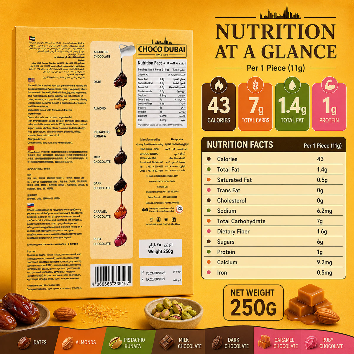 Choco Dubai Assorted Chocolate Dates – 5 Flavours 250g