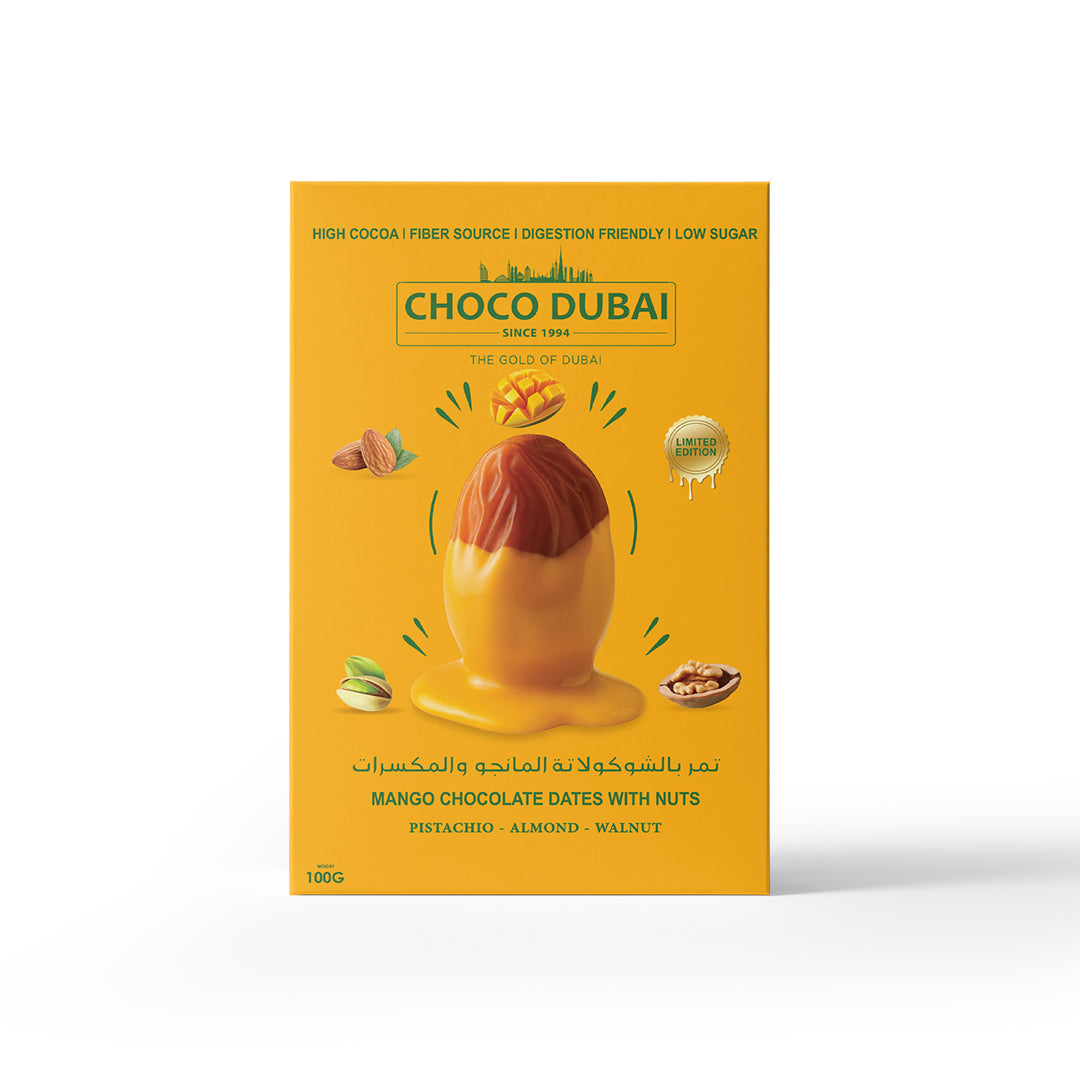 Choco Dubai Mango Chocolate Dates with Nuts – Viral Dubai Edition (100g)