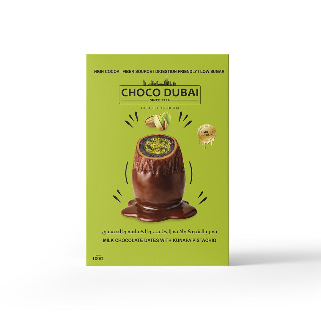 Choco Dubai Pistachio Kunafa Stuffed Date with Peanut Butter – Viral Dubai Edition (100g)