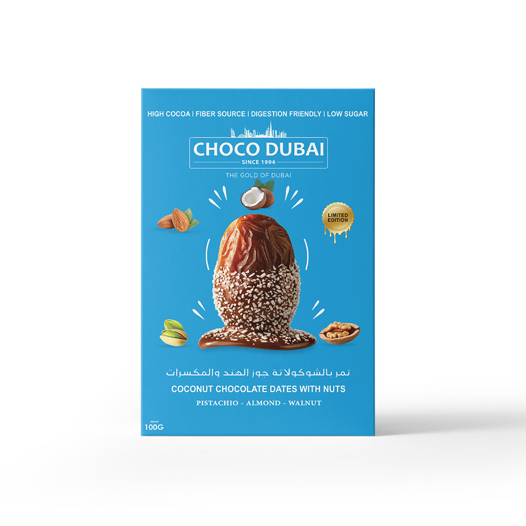 Choco Dubai Coconut Chocolate Dates with Nuts – Viral Dubai Edition (100g)