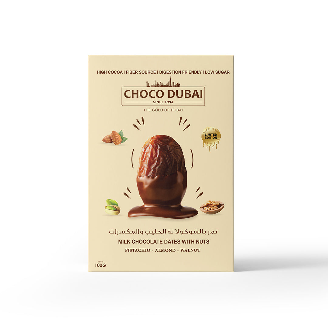 Choco Dubai Milk Chocolate Dates with Nuts – Viral Dubai Edition (100g)