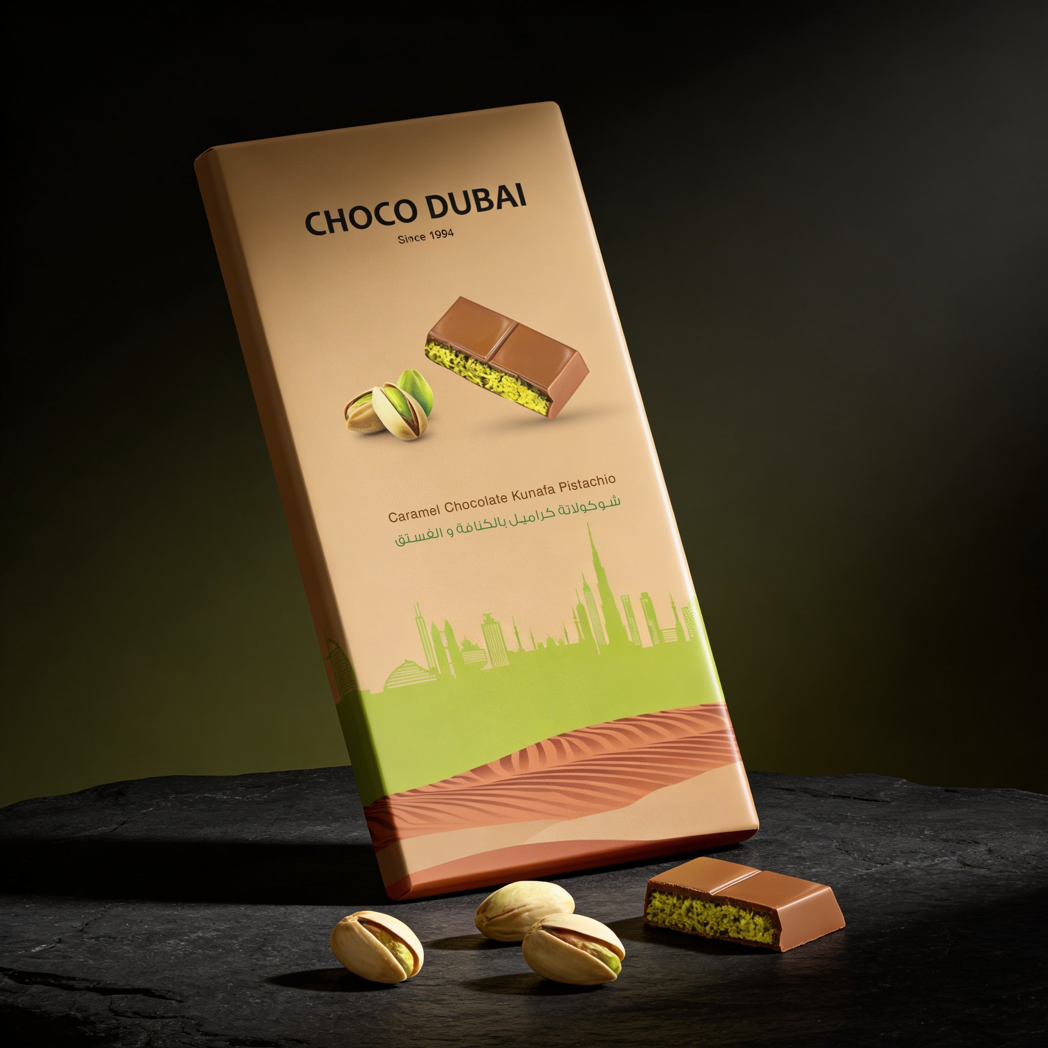 Viral Caramel Chocolate Kunafa Pistachio – 100g