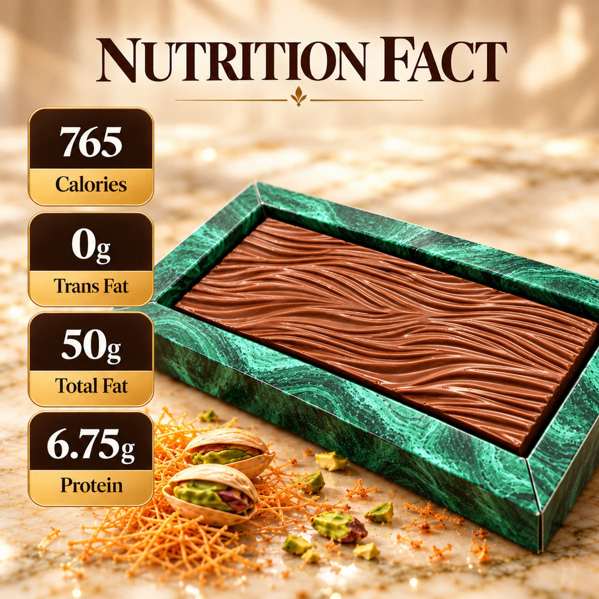 Choco Dubai Dark Chocolate Kunafa Pistachio Bar – Handcrafted Artisan Chocolate, 150g