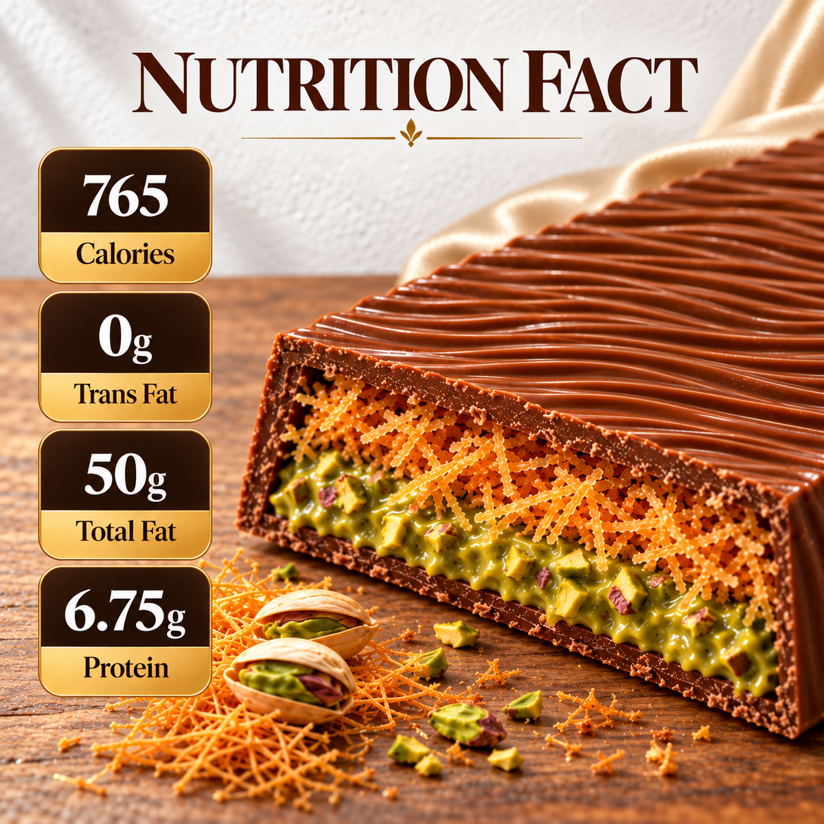 Choco Dubai Caramel Kunafa Pistachio Bar – Handcrafted Artisan Chocolate, 150g