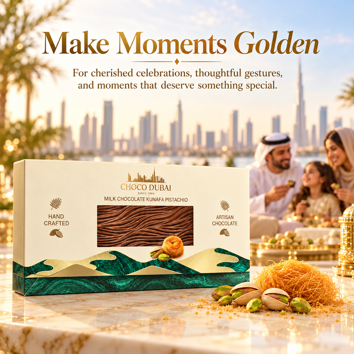Choco Dubai Milk Chocolate Kunafa Pistachio Bar – Handcrafted Artisan Chocolate, 150g
