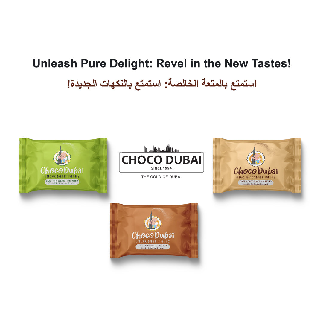 Choco Dubai Premium Chocolate Dates – Mango, Milk & Kunafa Pistachio (250g)