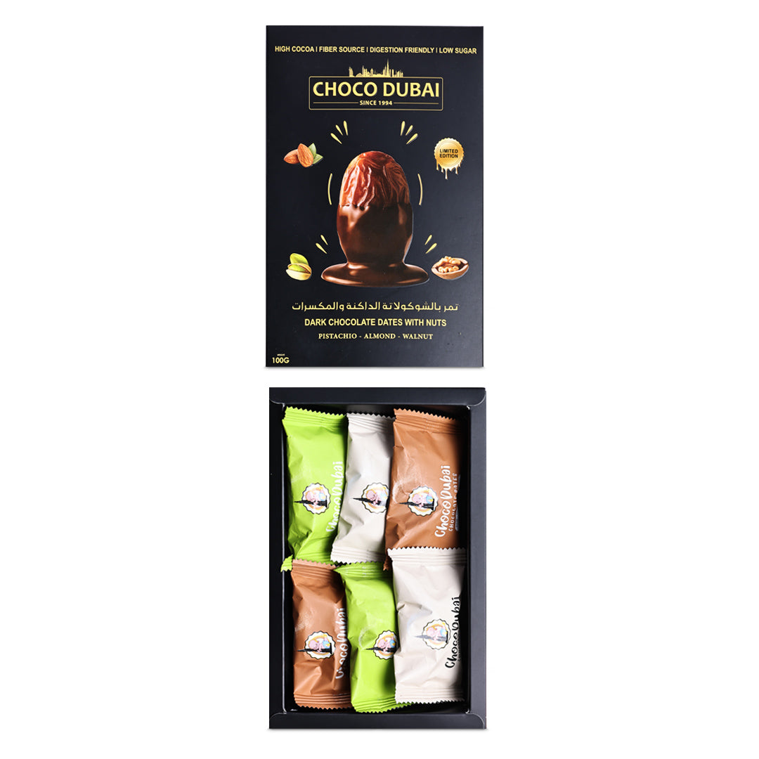 Choco Dubai Dark Chocolate Dates with Nuts – Viral Dubai Edition (100g)