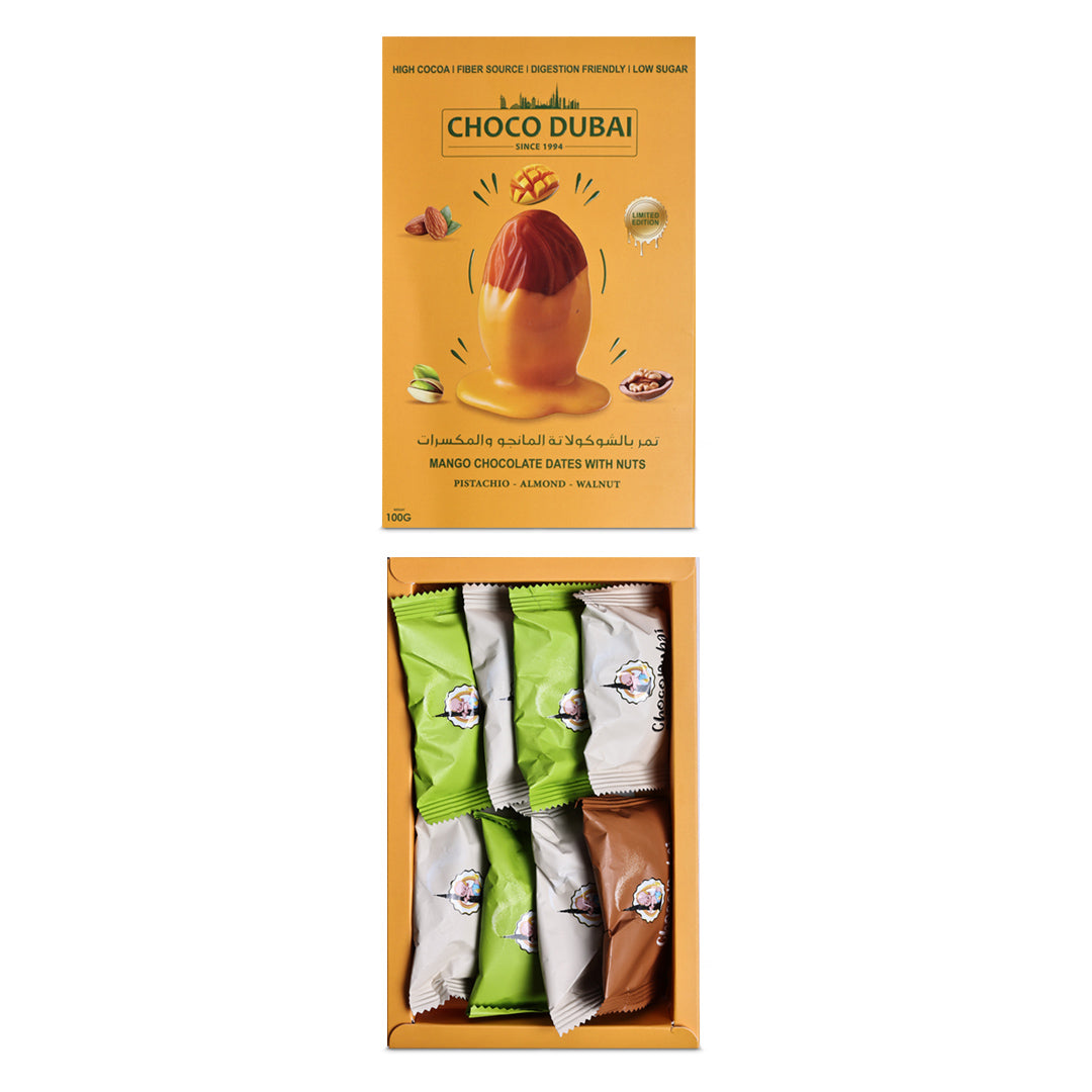 Choco Dubai Mango Chocolate Dates with Nuts – Viral Dubai Edition (100g)