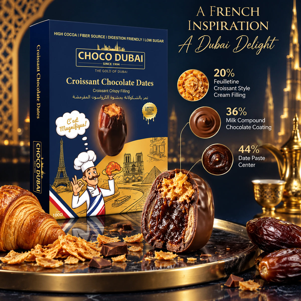 Croissant Chocolate Dates 100g | Croissant Crispy Filling