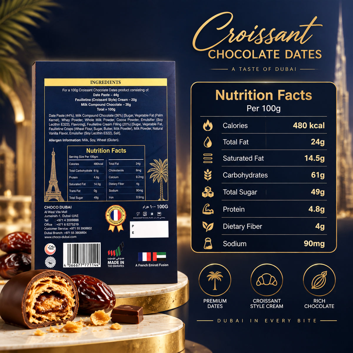 Croissant Chocolate Dates 100g | Croissant Crispy Filling