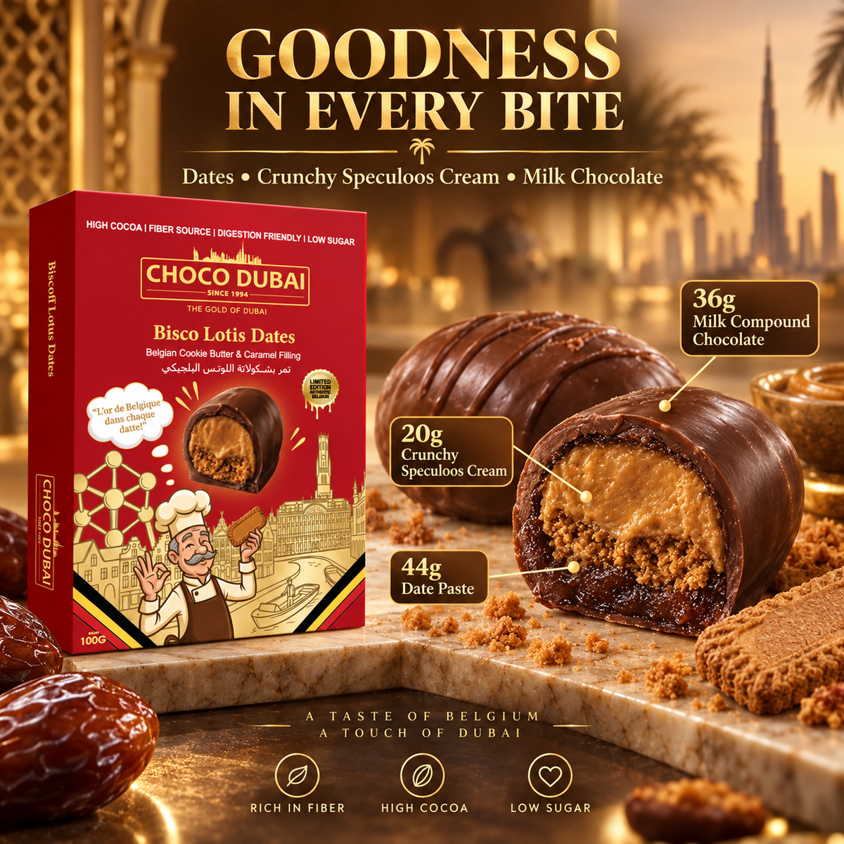 Bisco lotis Dates 100g | Belgian Cookie Butter & Caramel Filling