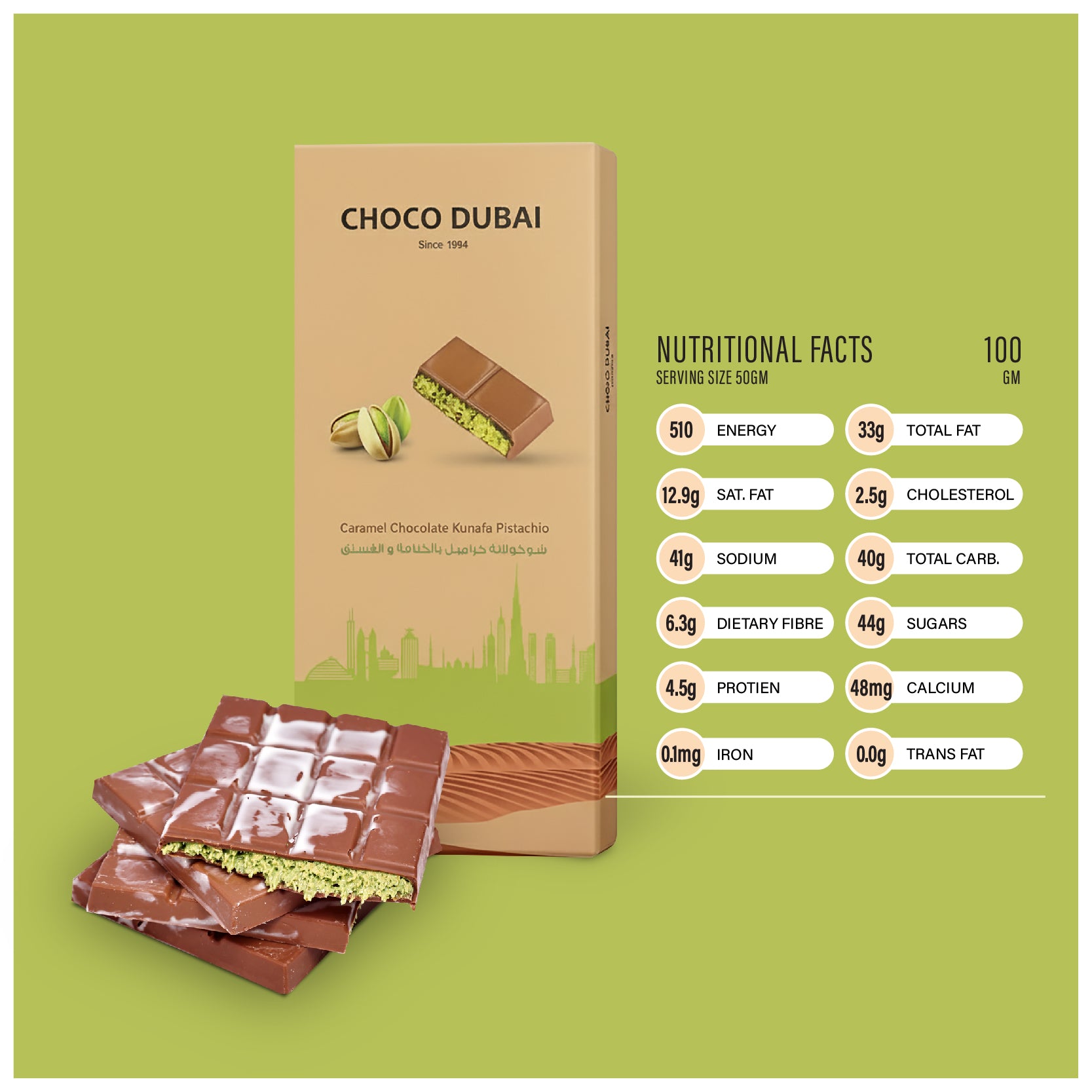 Caramel Chocolate Kunafa Pistachio 100 GM