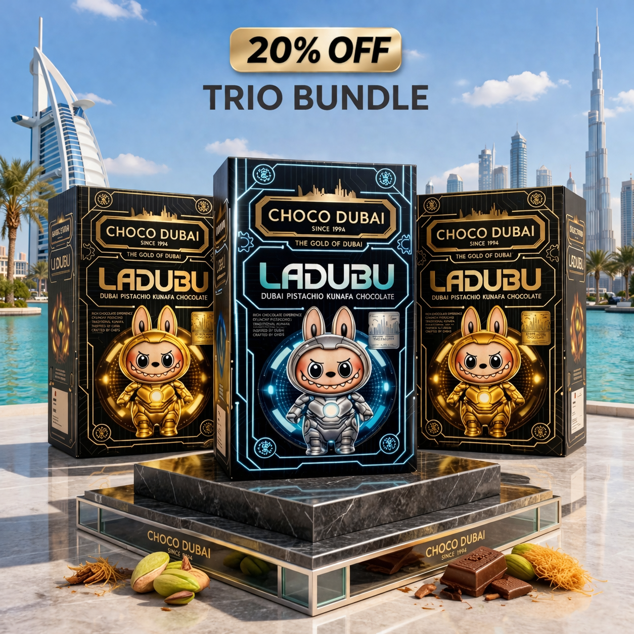 Ladubu Pistachio Kunafa Trio Collection ( 3 x 90g)