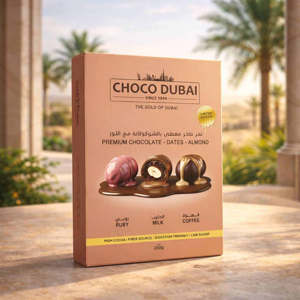 Choco Dubai Premium Chocolate Dates – Milk, Ruby & Coffee (250g)