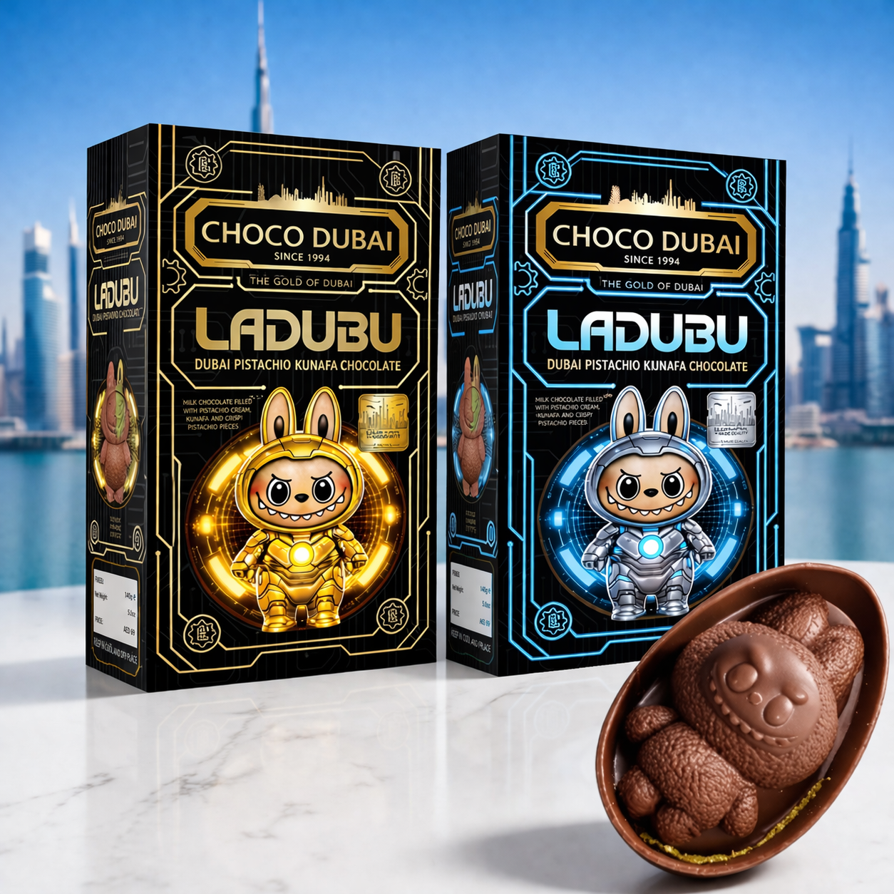 LADUBU Dubai Pistachio Kunafa Chocolate Easter Eggs – 90g