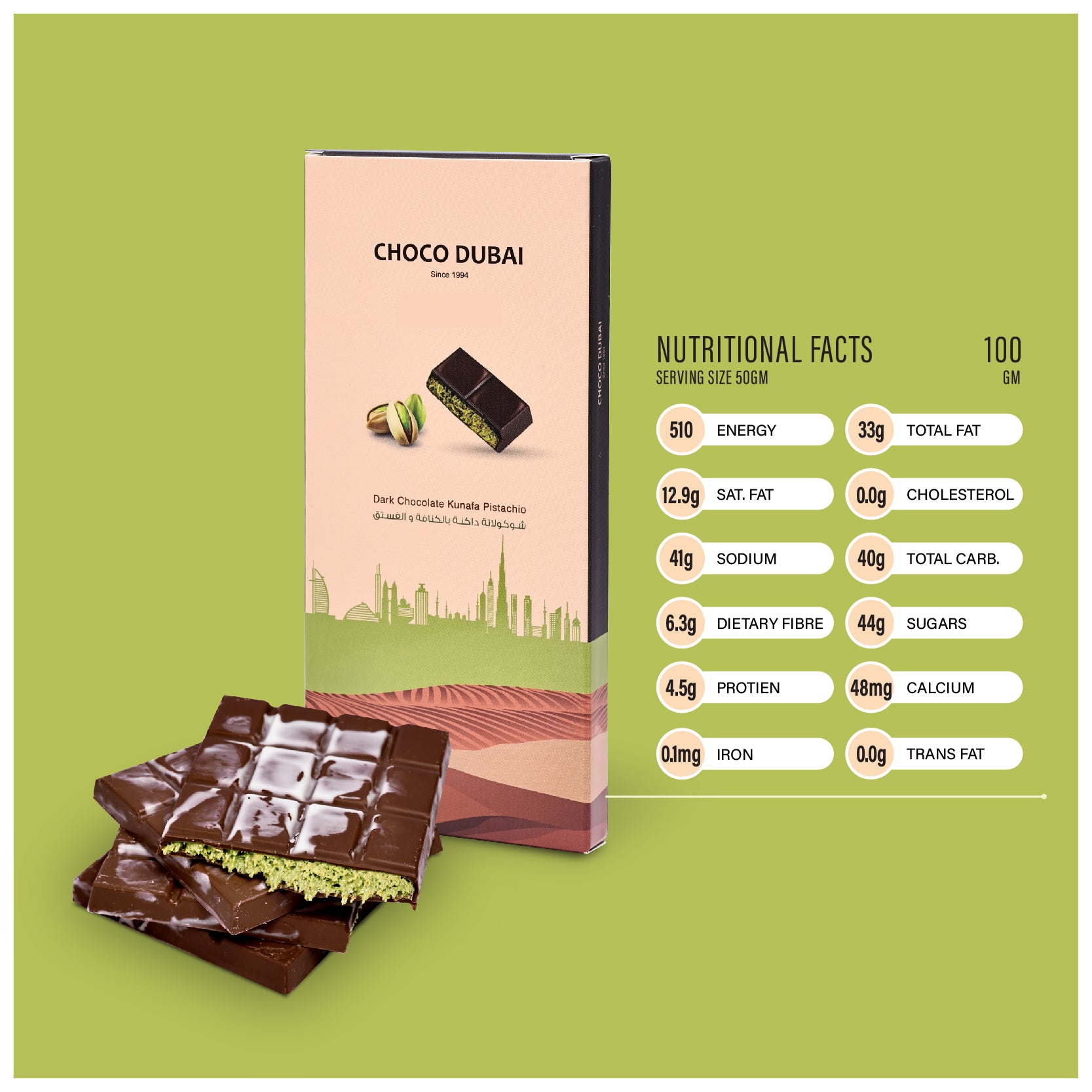 Dark Chocolate Kunafa Pistachio 100 GM