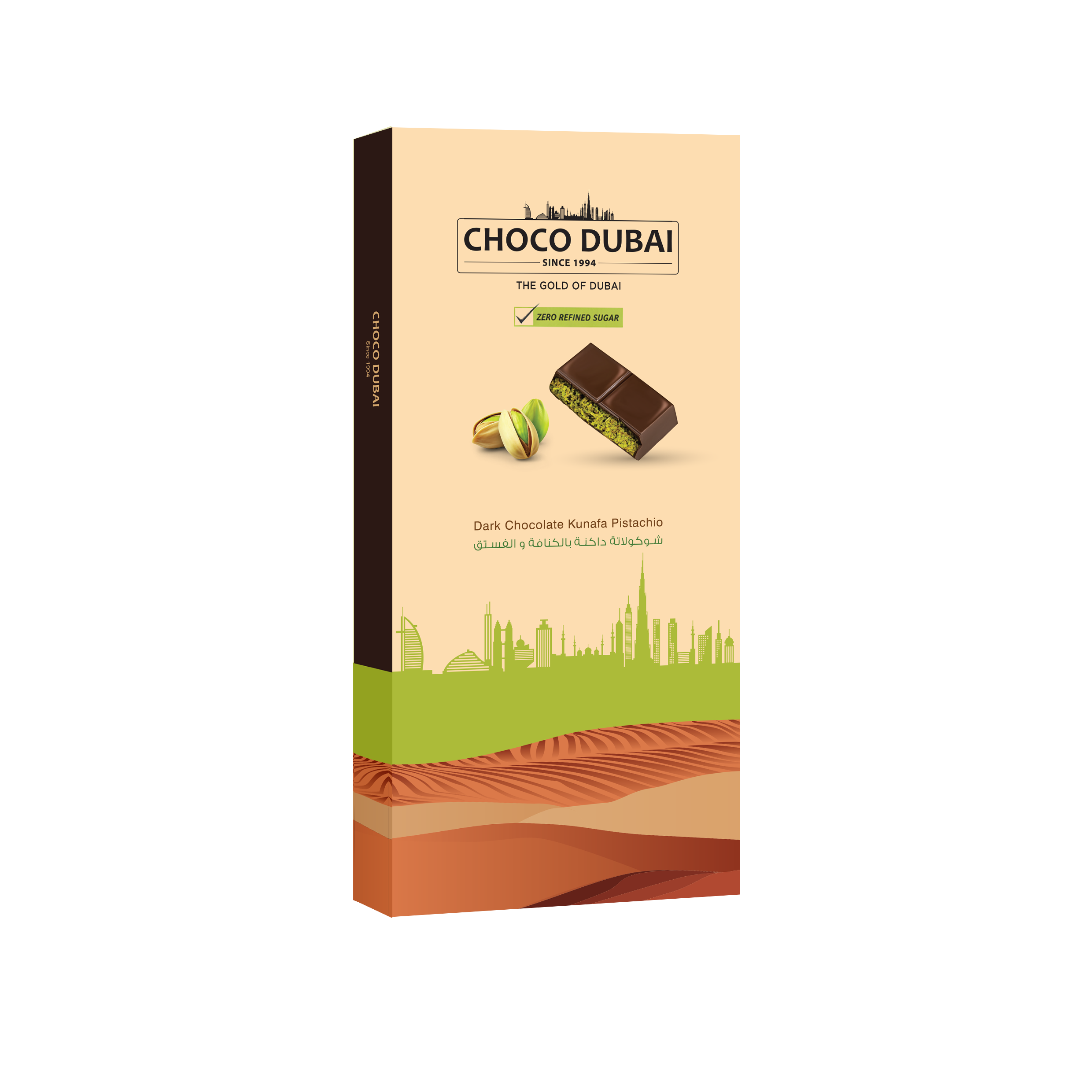 Viral Dark Chocolate Kunafa Pistachio – 100g | Zero Refined Sugar