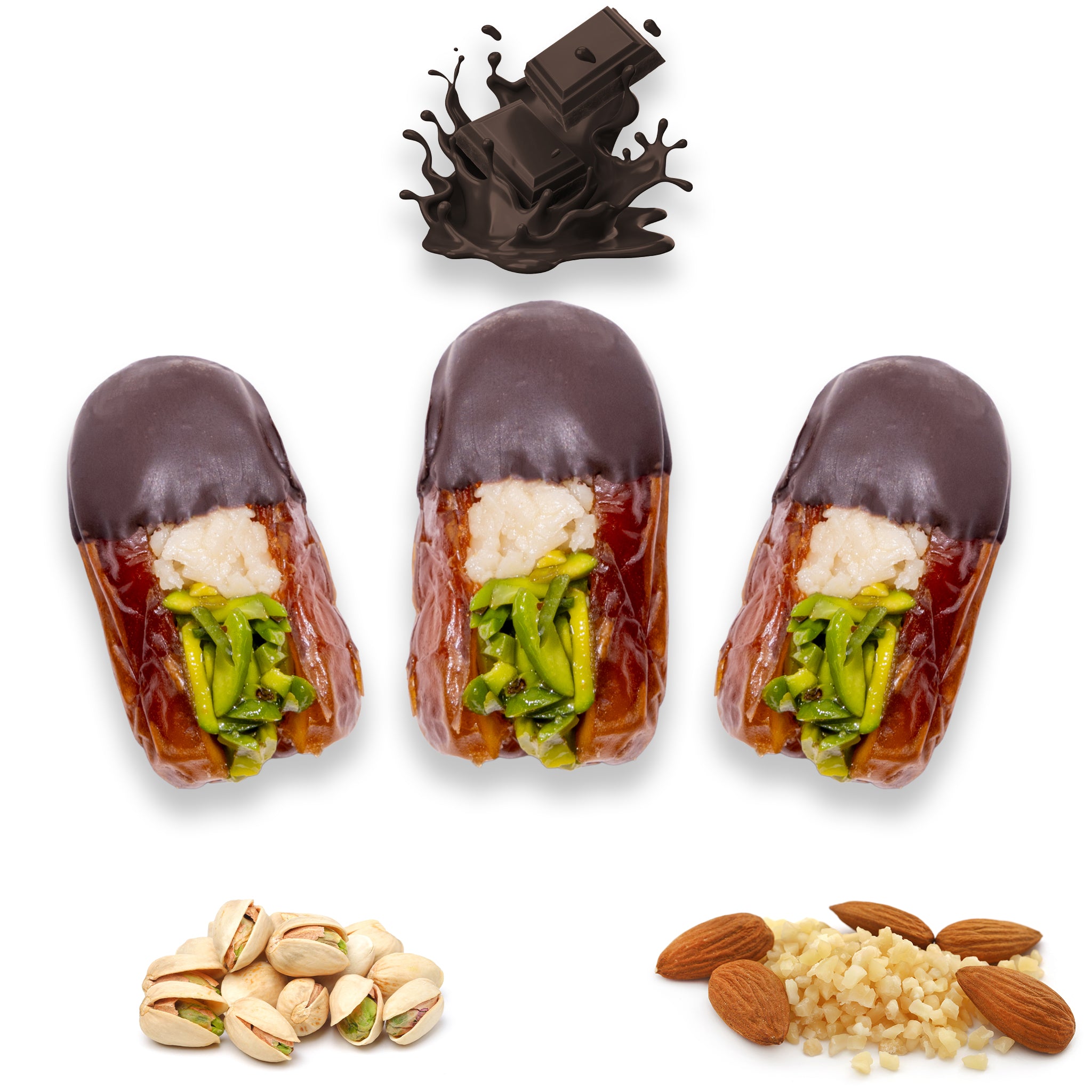 Luxury Sagi Dates Stuffed with Nuts & Half-Dipped in Coffee Chocolate