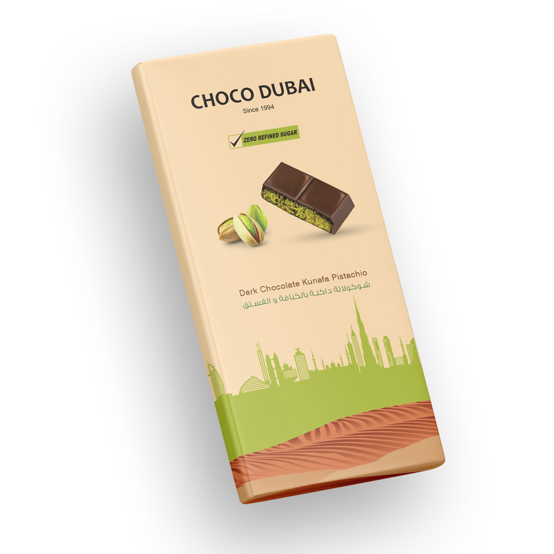 Dubai Chocolate Kunafa Pistachio Zero Refined Sugar Chocolate Offer – 2 Dark + 1 Milk