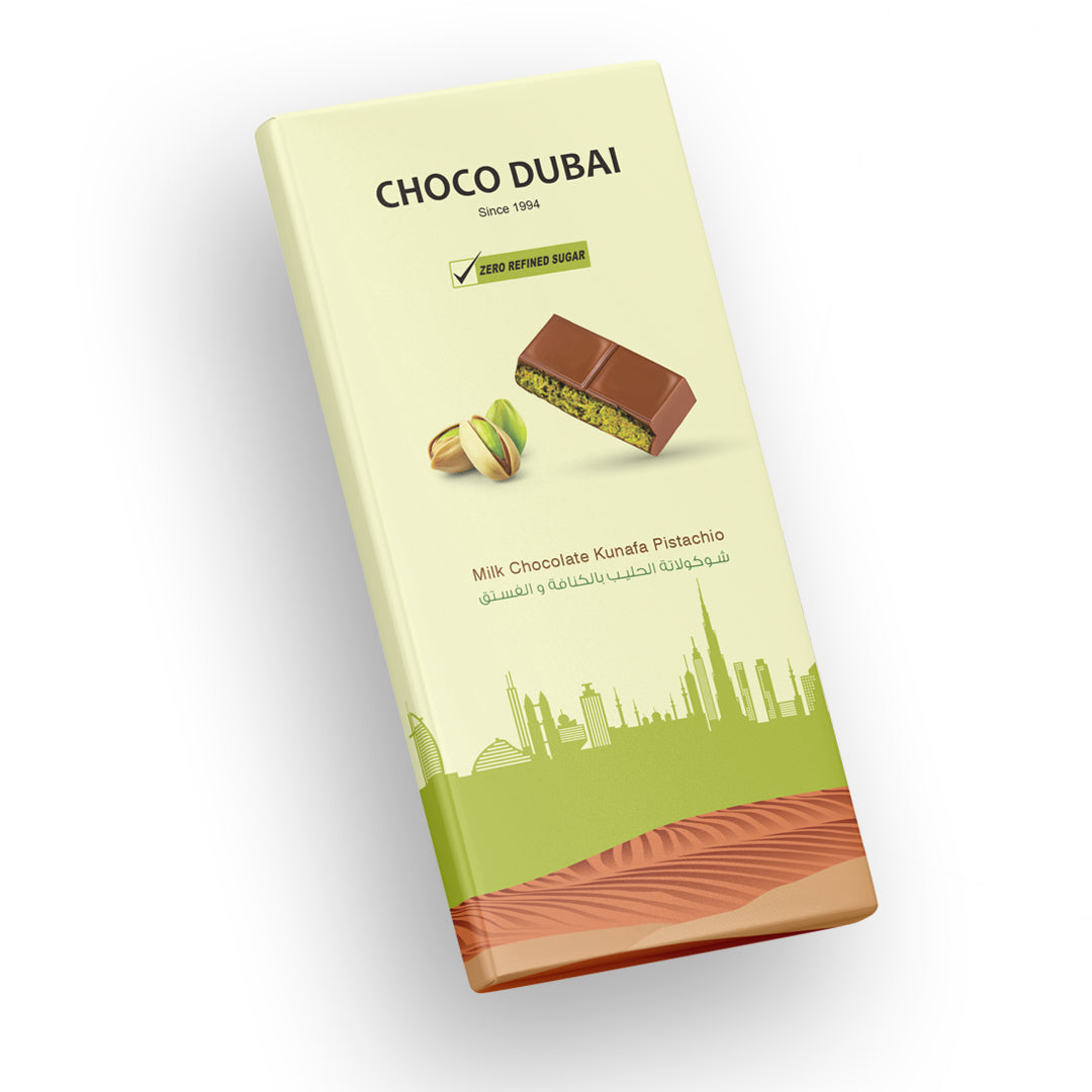 Dubai Chocolate Kunafa Pistachio Zero Refined Sugar Chocolate Offer – 2 Milk + 1 Dark