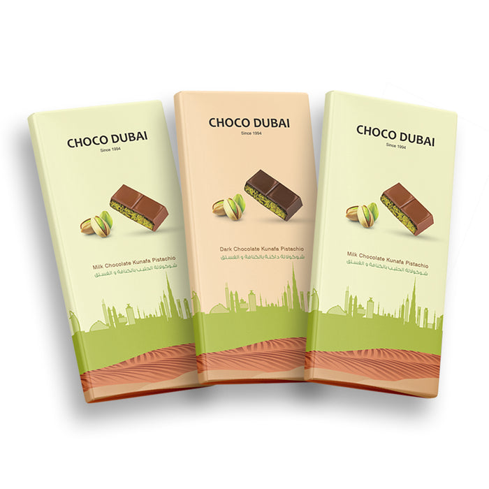 Dubai Chocolate Kunafa Pistachio Offer - 2 Milk & 1 Dark