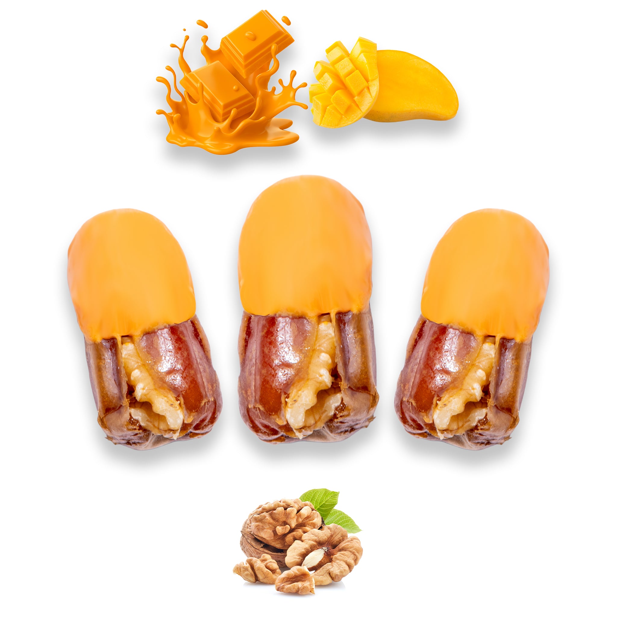 Luxury Sagi Dates Stuffed with Nuts & Half-Dipped in Mango Chocolate