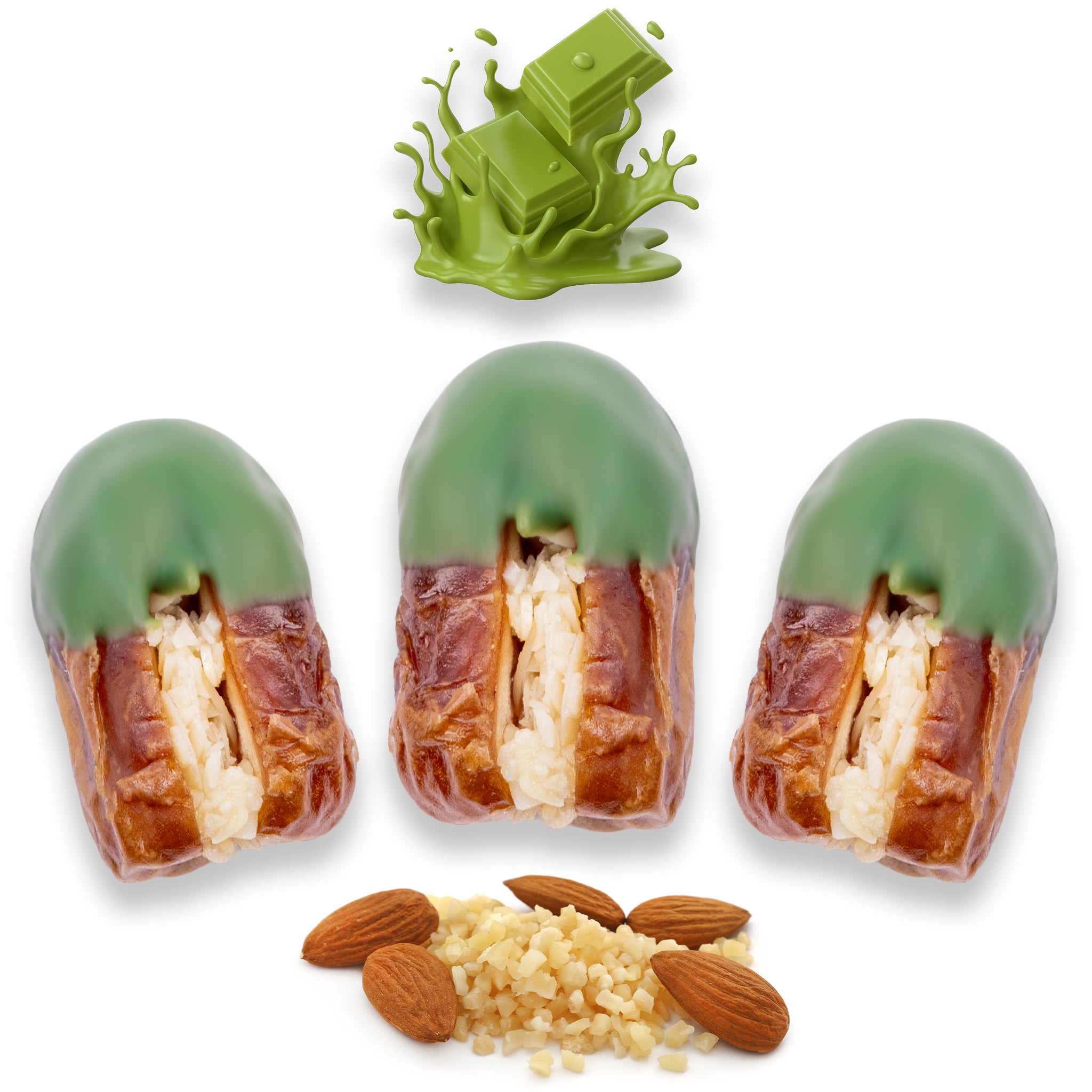Luxury Sagi Dates Stuffed with Nuts & Half-Dipped in Matcha Chocolate