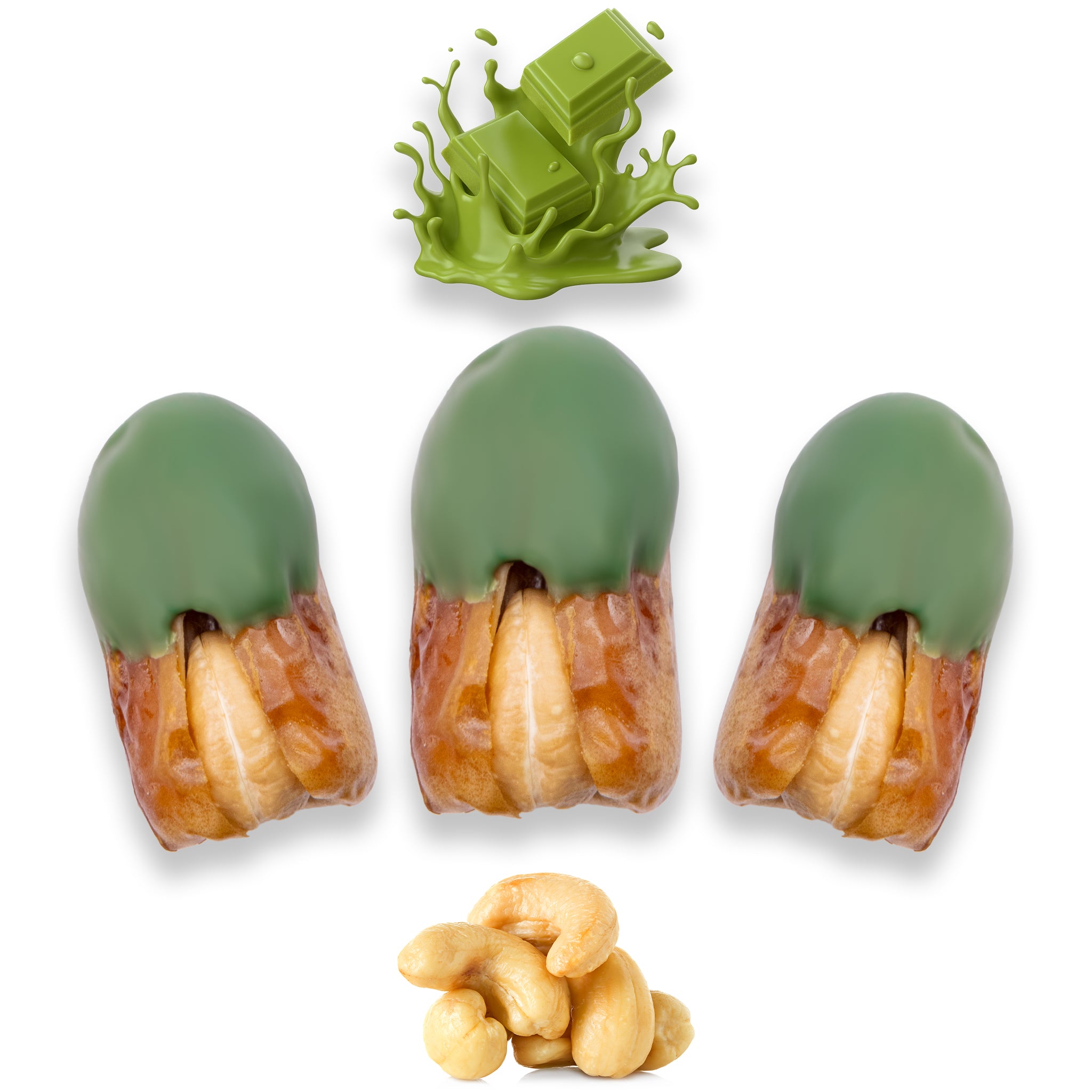 Luxury Sagi Dates Stuffed with Nuts & Half-Dipped in Matcha Chocolate