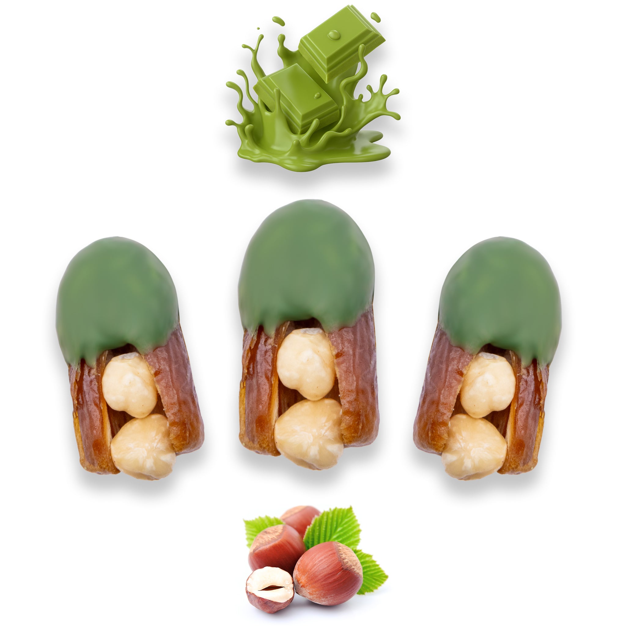 Luxury Sagi Dates Stuffed with Nuts & Half-Dipped in Matcha Chocolate