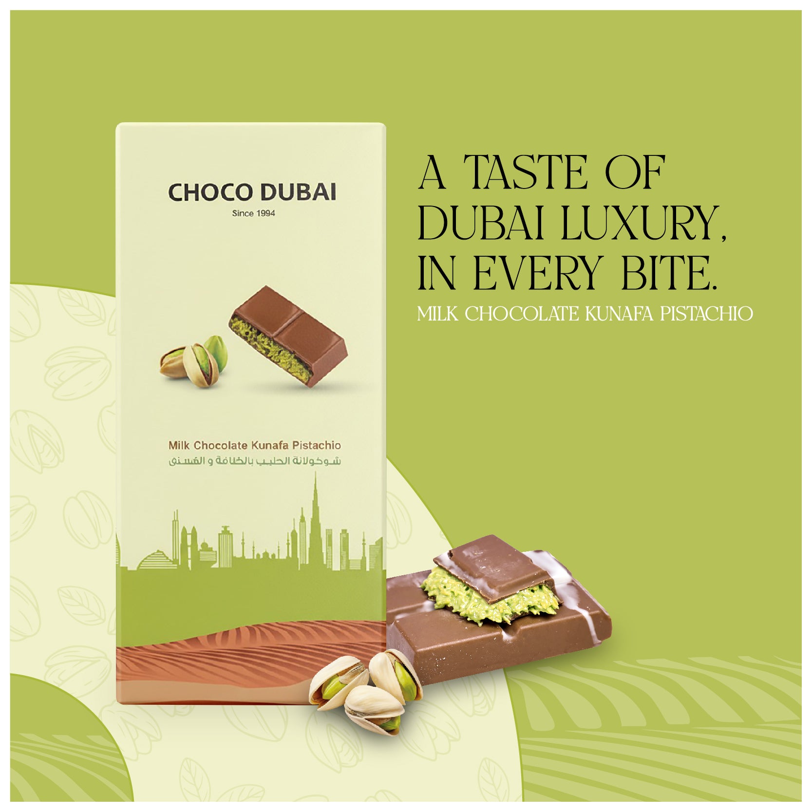Milk Chocolate Kunafa Pistachio 100 GM