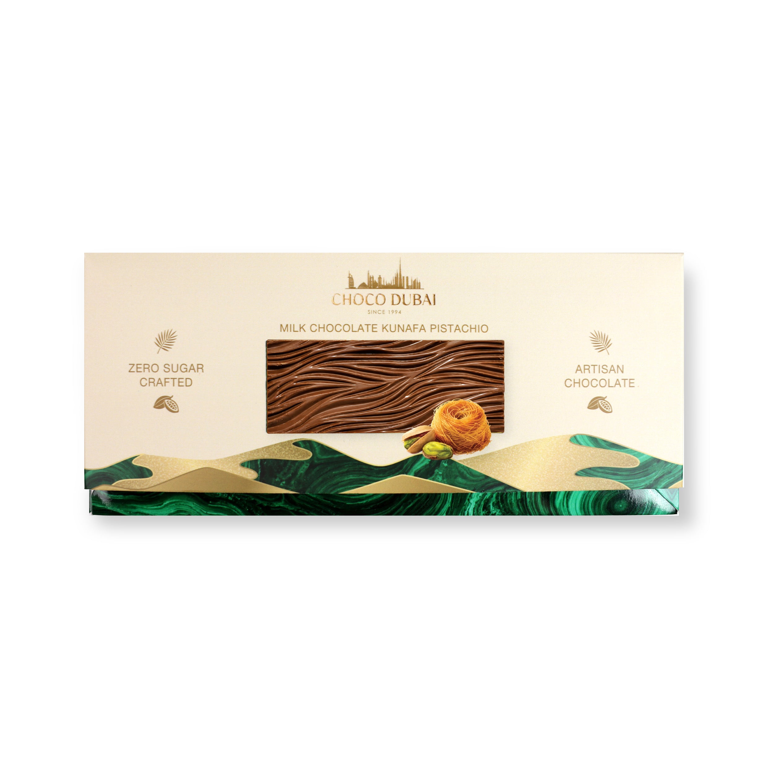Choco Dubai Zero Sugar Milk Chocolate Kunafa Pistachio Bar 150g
