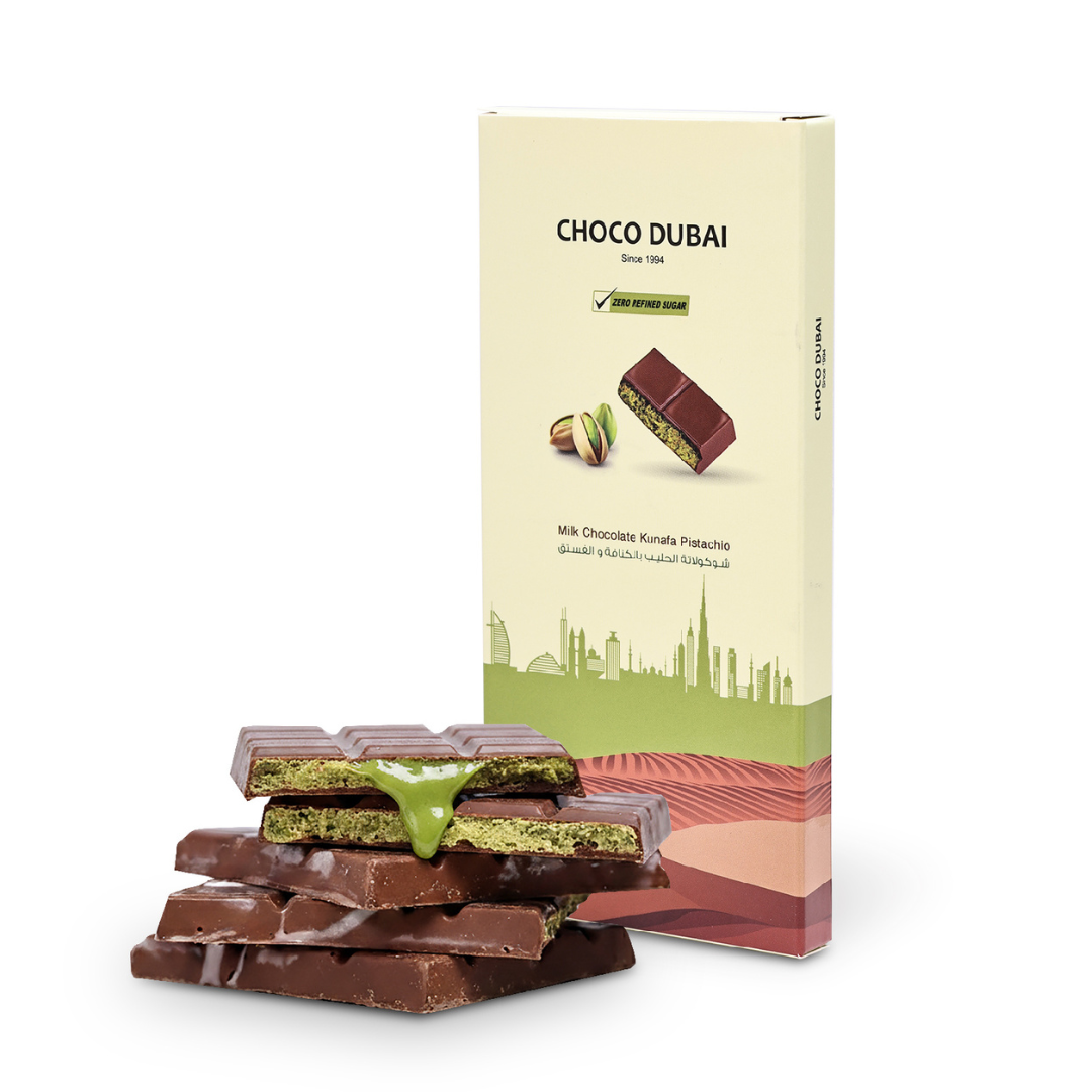 Milk Chocolate Kunafa Pistachio 100 GM (Zero Refined Sugar)