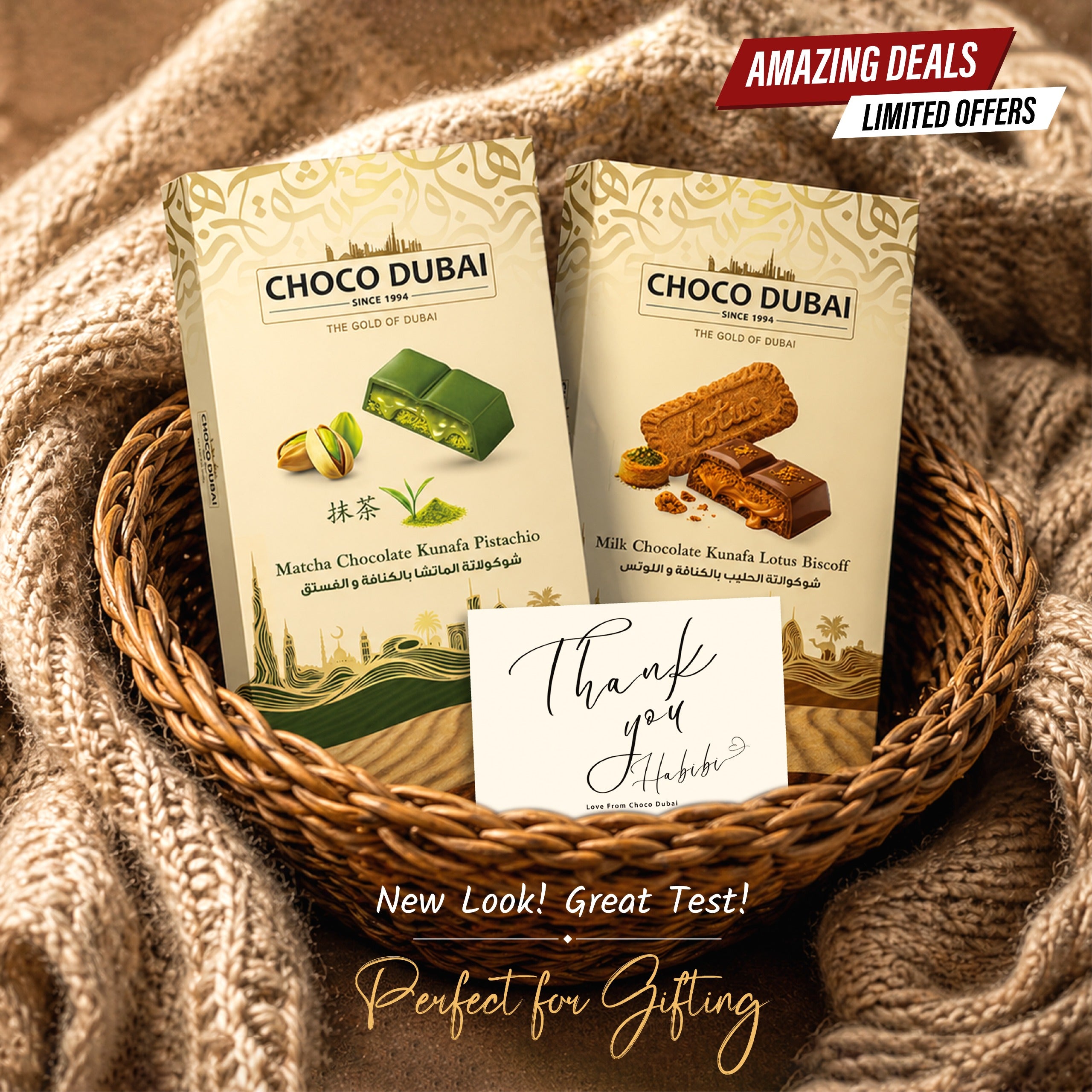Dubai Kunafa Chocolate Bundle 2-Pack | Matcha Pistachio & Lotus Biscoff Bars