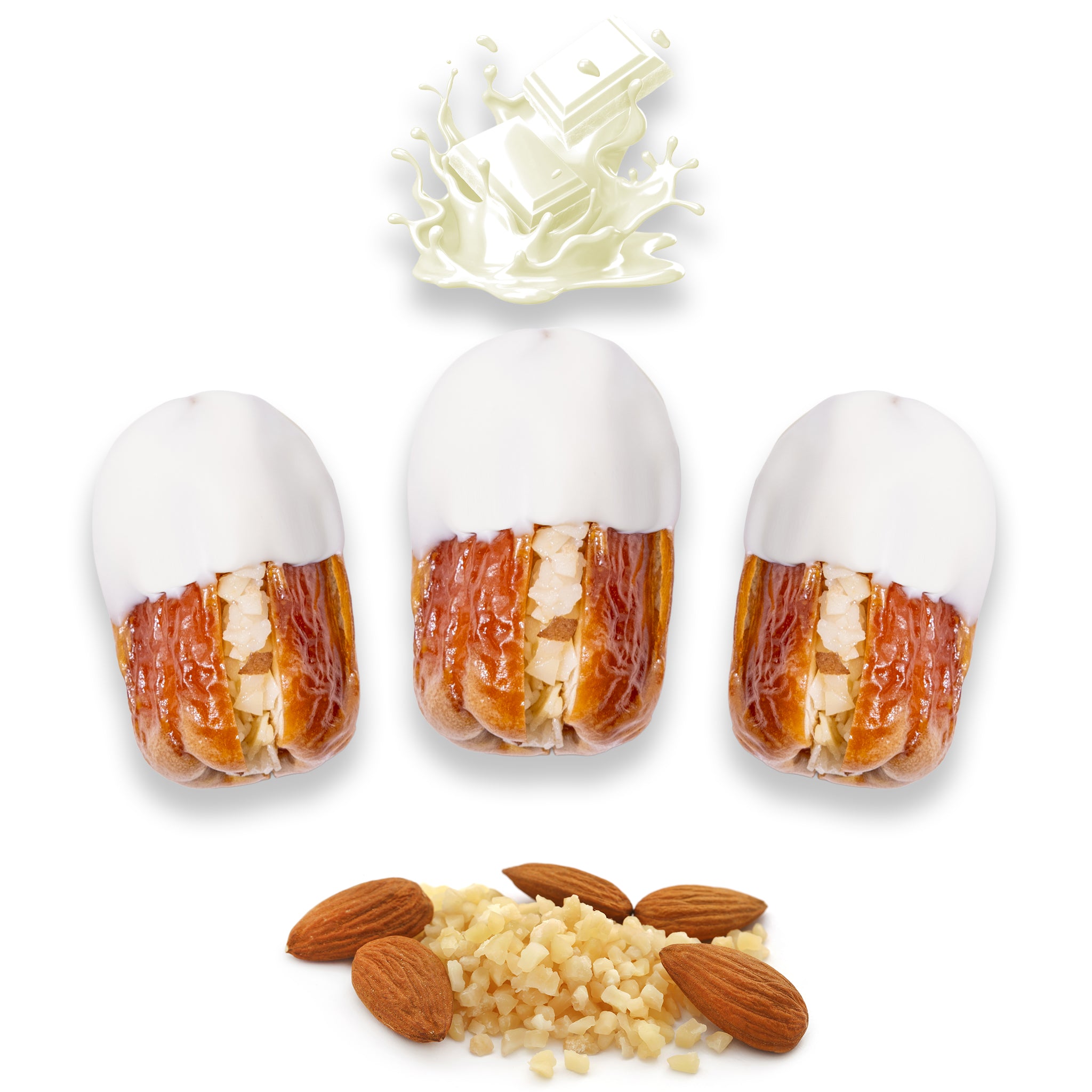 Luxury Sagi Dates Stuffed with Nuts & Half-Dipped in Vanilla Chocolate