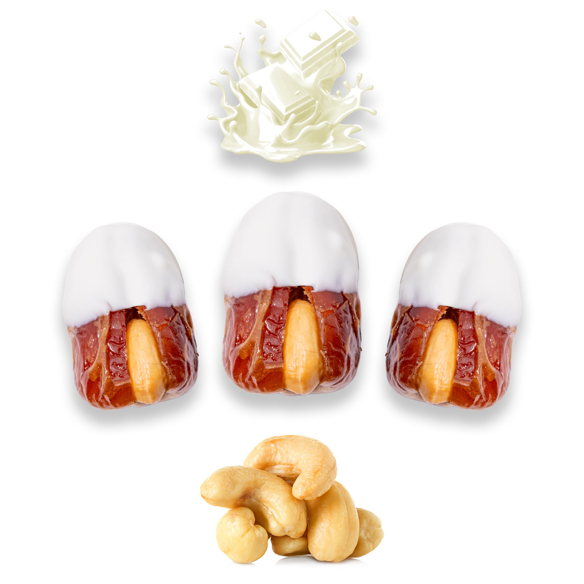 Luxury Sagi Dates Stuffed with Nuts & Half-Dipped in Vanilla Chocolate