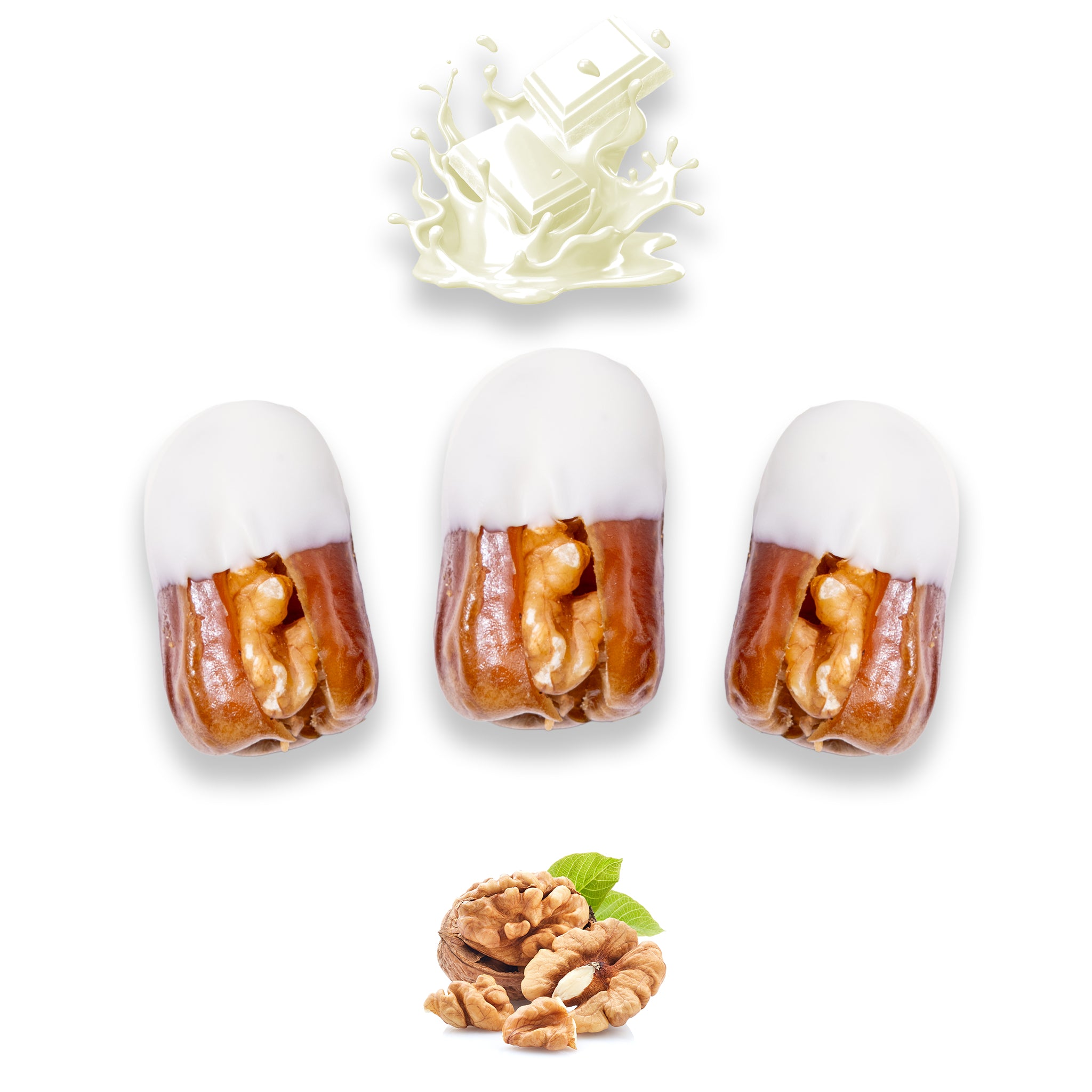 Luxury Sagi Dates Stuffed with Nuts & Half-Dipped in Vanilla Chocolate