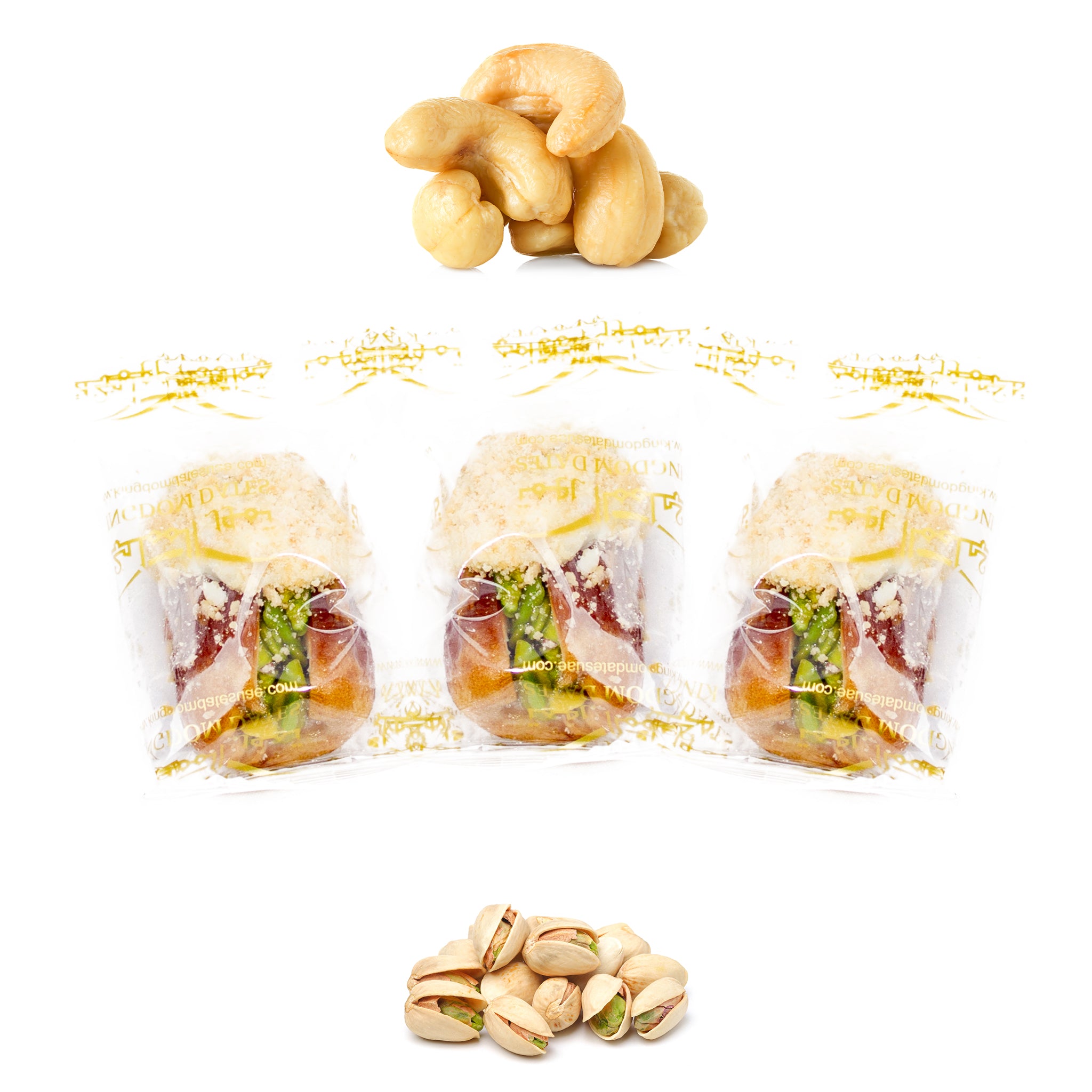 Luxury Sagi Dates Stuffed with Nuts & Half-Dipped in Cashew Chocolate (Wrapped)