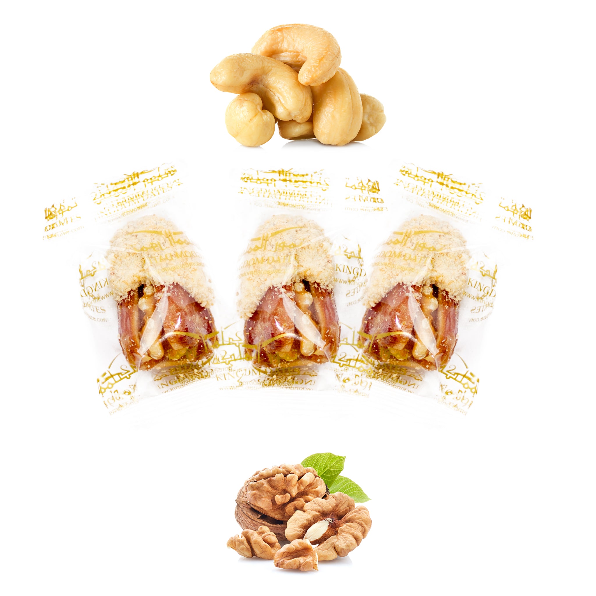 Luxury Sagi Dates Stuffed with Nuts & Half-Dipped in Cashew Chocolate (Wrapped)