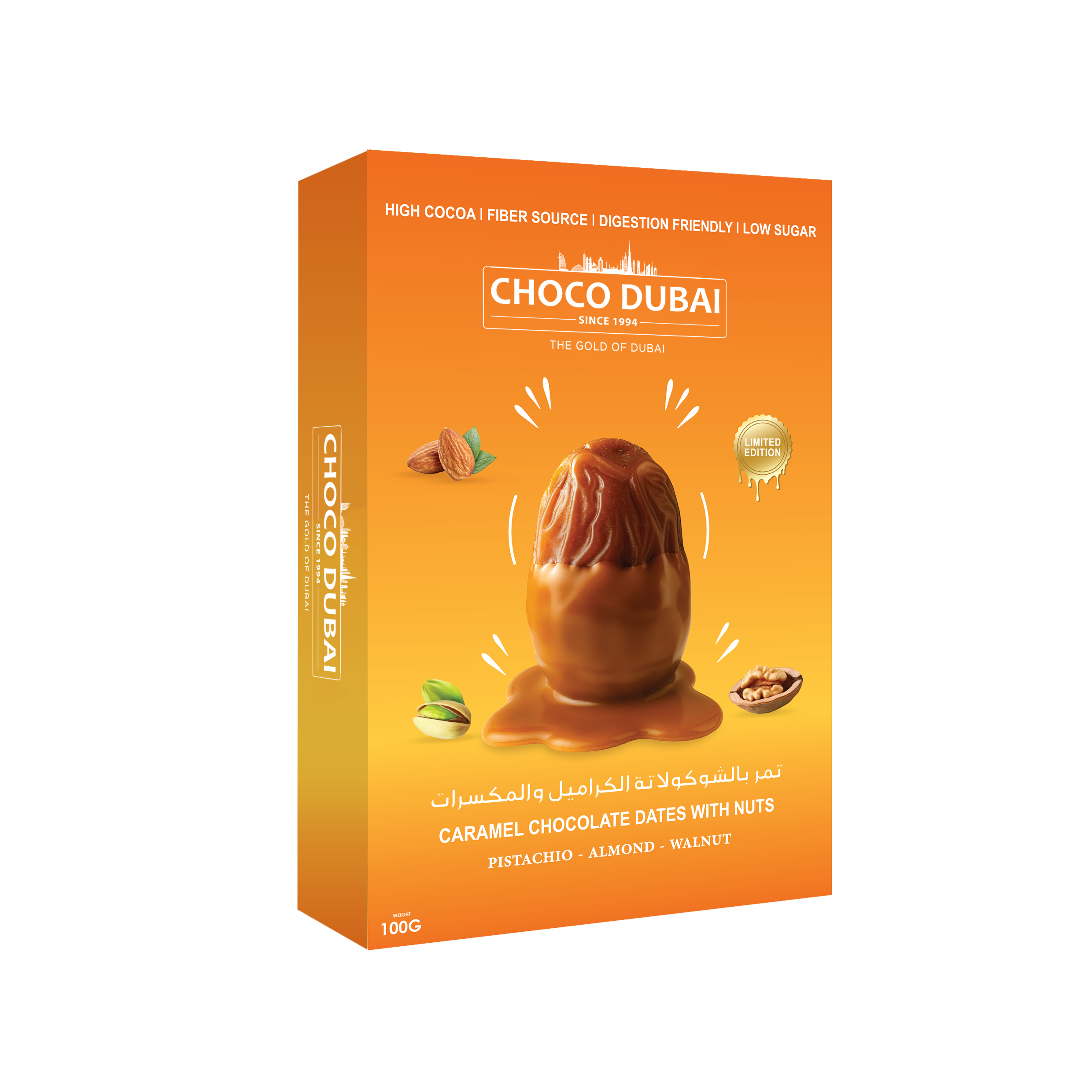 Choco Dubai Caramel Chocolate Dates with Nuts – Dubai Edition (100g)